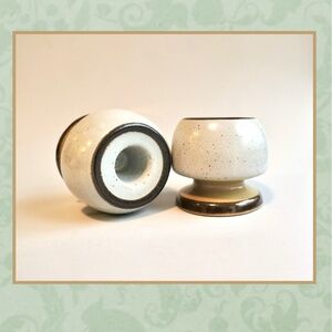 Vintage MCM Stoneware Ceramic or Clay Speckled Gray Brown Taper Candle Holders